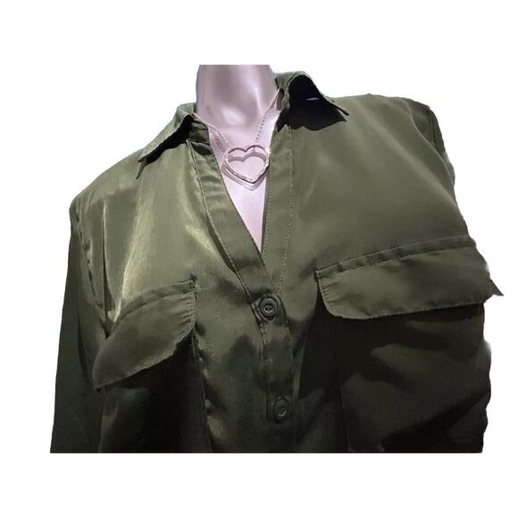 NWT New York Co Sage Green Button Down Career Blouse in Size XL - Picture 1 of 7